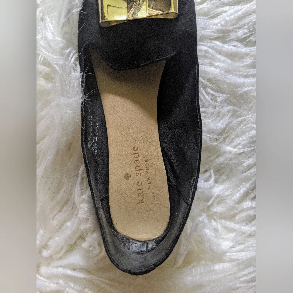 Kate Spade Silina Black Suede Gold Bow Flats size 8